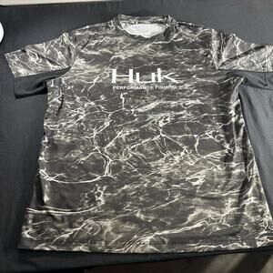 HUK Fishing Elements Icon Shirt Black Camo Agua Mossy Oak Men Size Large